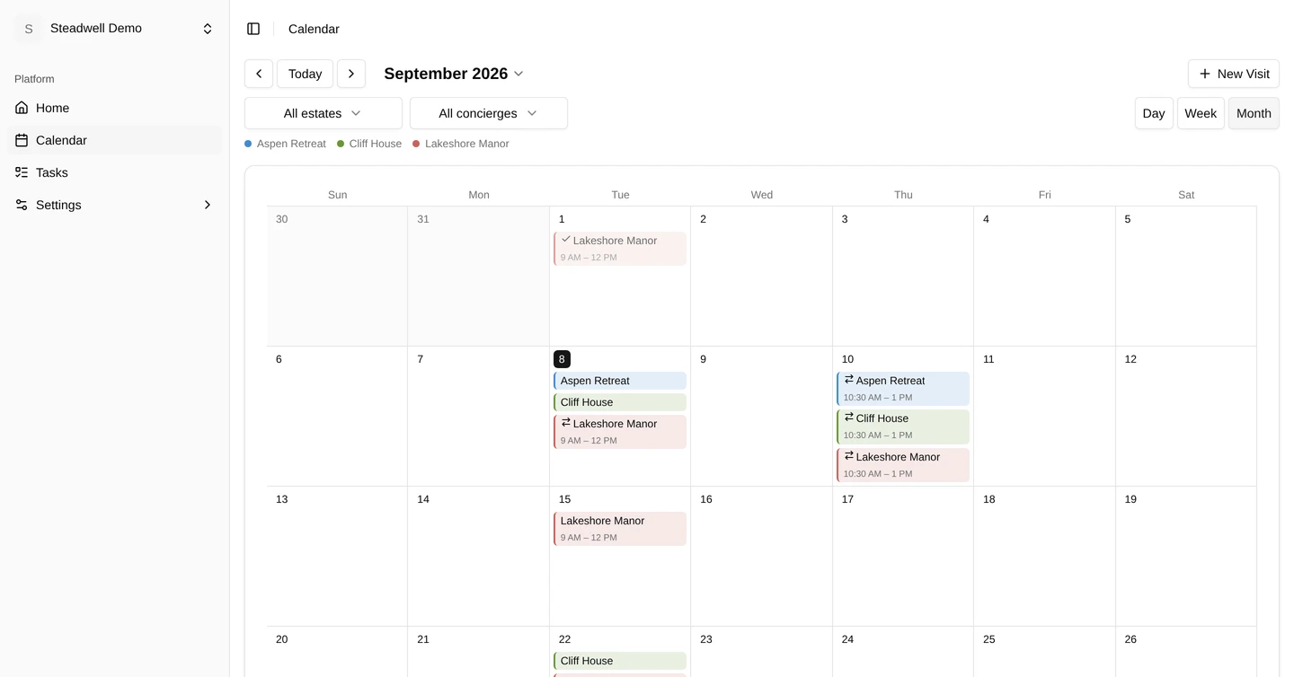 Screenshot from the The calendar, floorplans, and one-off visits release